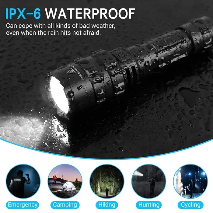Lampe de poche tactique LED pour la chasse, Rechargeable par USB, étanche, pour tir professionnel, e