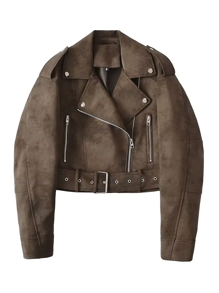 Ailegogo printemps automne femmes Vintage lâche faux cuir veste streetwear femmes Vintage moto ceint