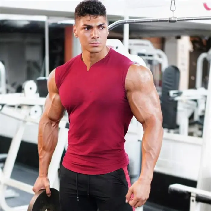 Débardeur d'été en coton respirant à col en v pour hommes, chemise sans manches pour entraînement, c