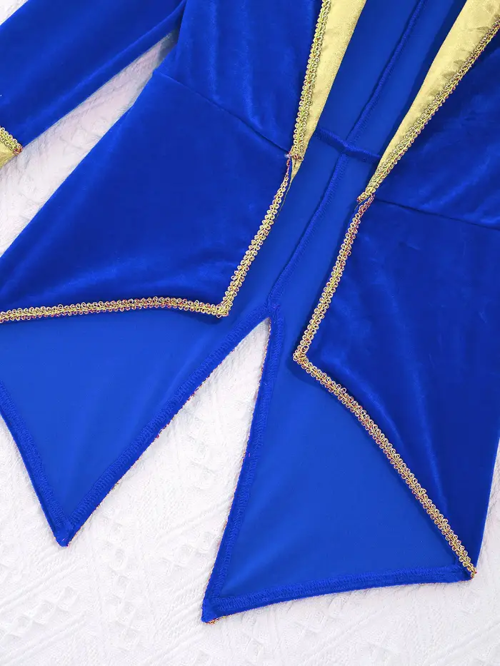 Costume de cirque pour enfants, maître de cérémonie ou magicien, veste longue à revers en velours, p