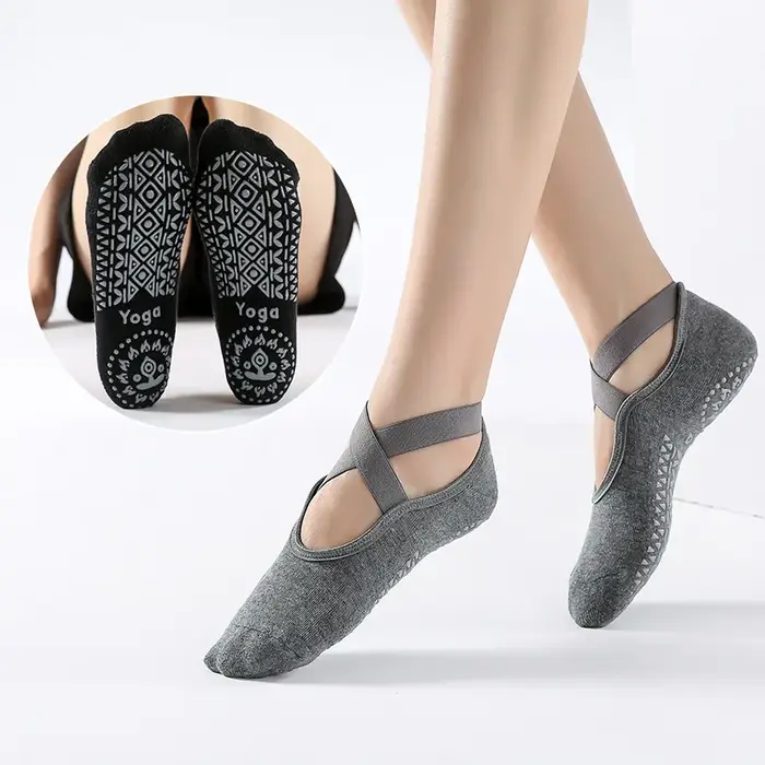 Chaussettes de Yoga à bandes pour femmes, Pilates, danse de Ballet, chaussettes en coton antidérapan