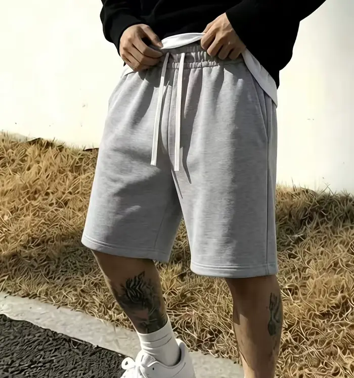 Shorts gris basiques simples pour hommes, couleur unie, coupe ample, cordon de serrage, taille élast
