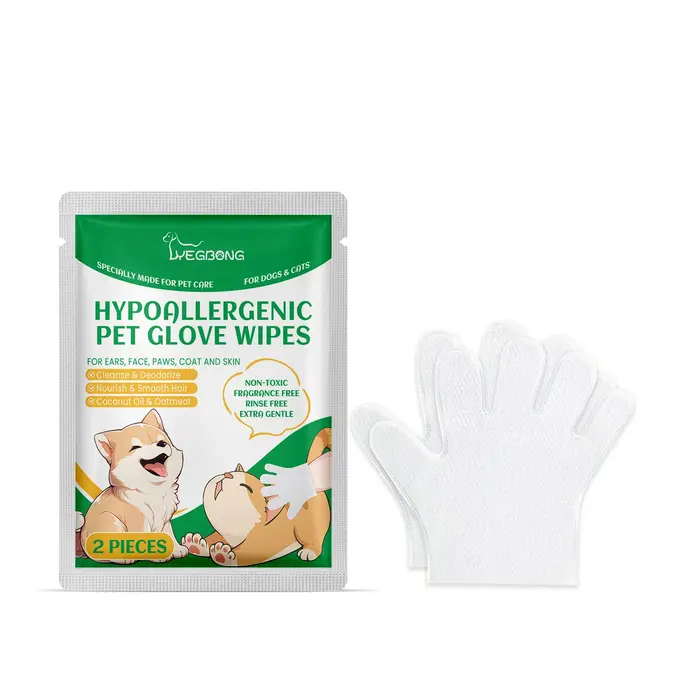 Gants de nettoyage jetables pour animaux de compagnie, pour chiens et chats, avec huile de noix de c