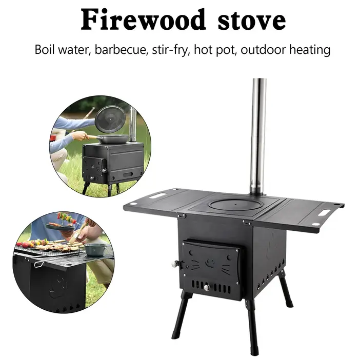 Poêle à bois portable pour camping pliant, chauffage extérieur et cuisinière de pique-nique compacte