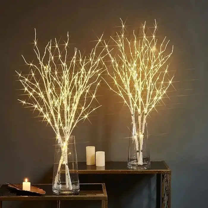 Branches de bouleau blanc à piles, 20 guirlandes lumineuses féeriques LED, Branches de saule pour la