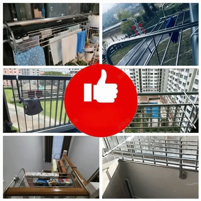 Étendoir à vêtements évolutif en acier inoxydable réglable pour balcon et terrasse, design moderne et durable pour rangement et organisation de vêtements