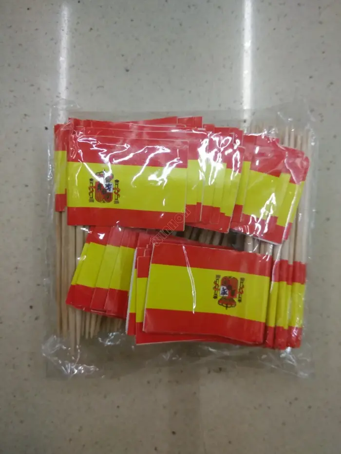 Banderas de Espana-Cure-dents en bois d'Espagne, 300 pièces emballées, pics alimentaires pour fêtes, cocktails, tapas, sensation de papier