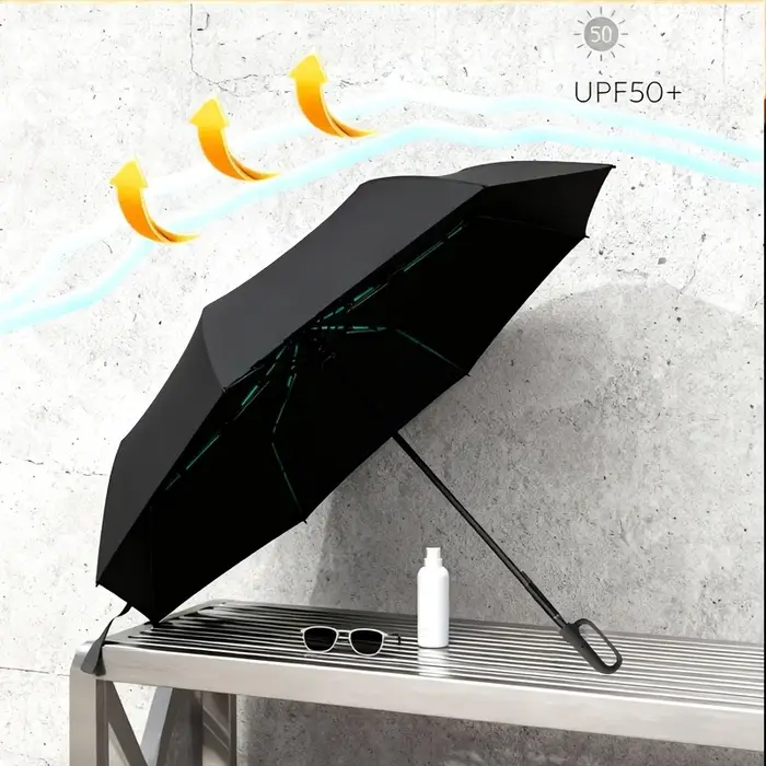 Clip mousqueton, portable, mains libres, parapluie pliant automatique. Comprend des nervures renforc