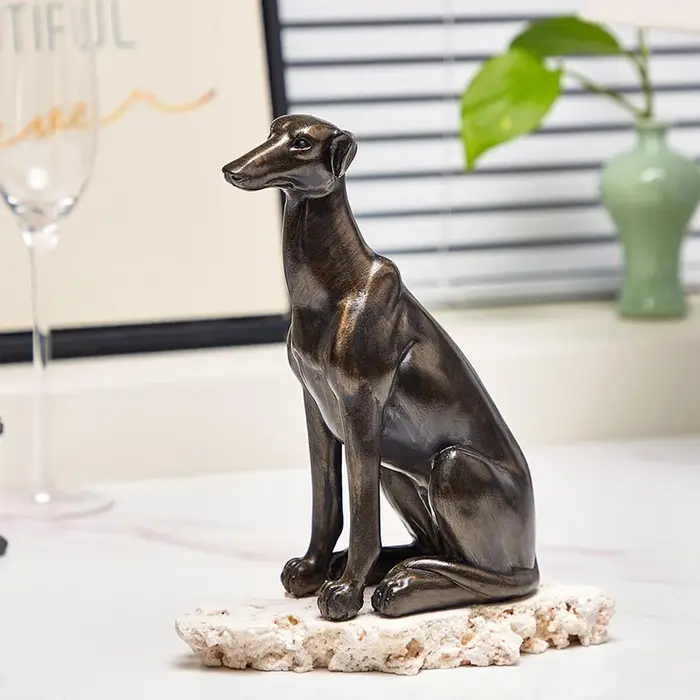 Statue de chien lévrier, Figurine de bouledogue français, artisanat d'animaux en cuivre Antique, ornements de bureau en résine, décoration de salon et de bureau