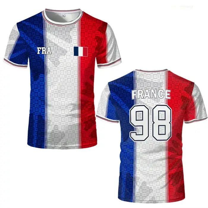Maillot de football imprimé drapeau français, t-shirt d'été unisexe décontracté à manches courtes, p