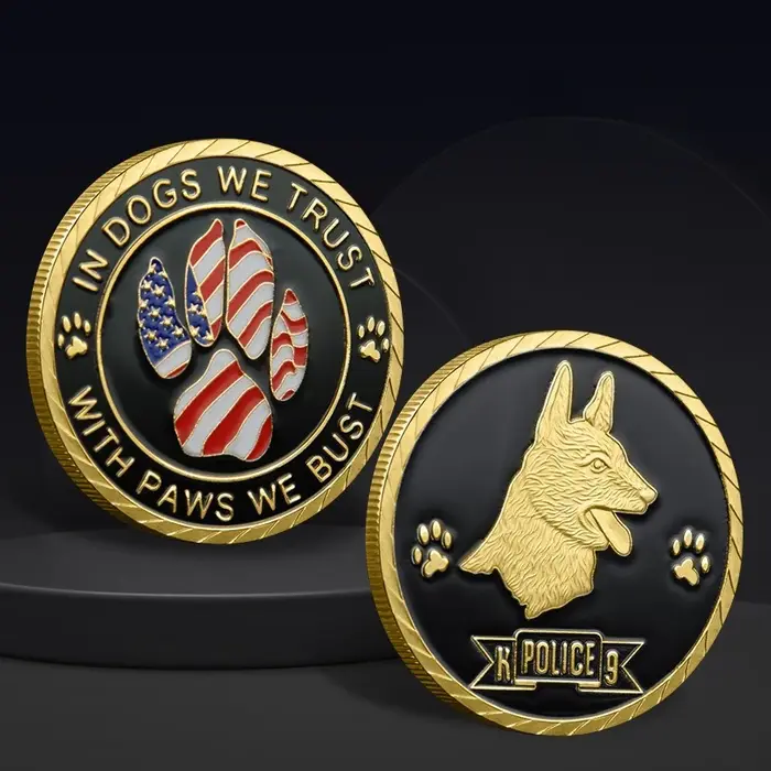 Pièce à collectionner K9 pour chien de police des États-Unis plaquée or dans les chiens, nous faison