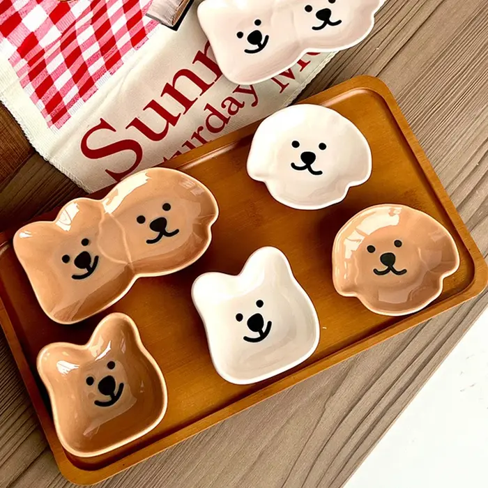Bol à sauce en céramique avec motifs de chien et ours pour condiments collations sushi soja occasions quotidiennes cadeaux famille amis