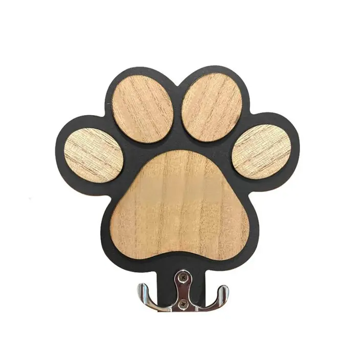 Cintre de laisse de chien en bois imprimé patte, crochet mural pour colliers et manteaux, support de