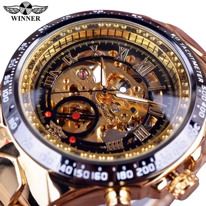 Montre Winner Mechanical Skeleton - Design sport luxueux, montre automatique pour homme avec cadran squelette