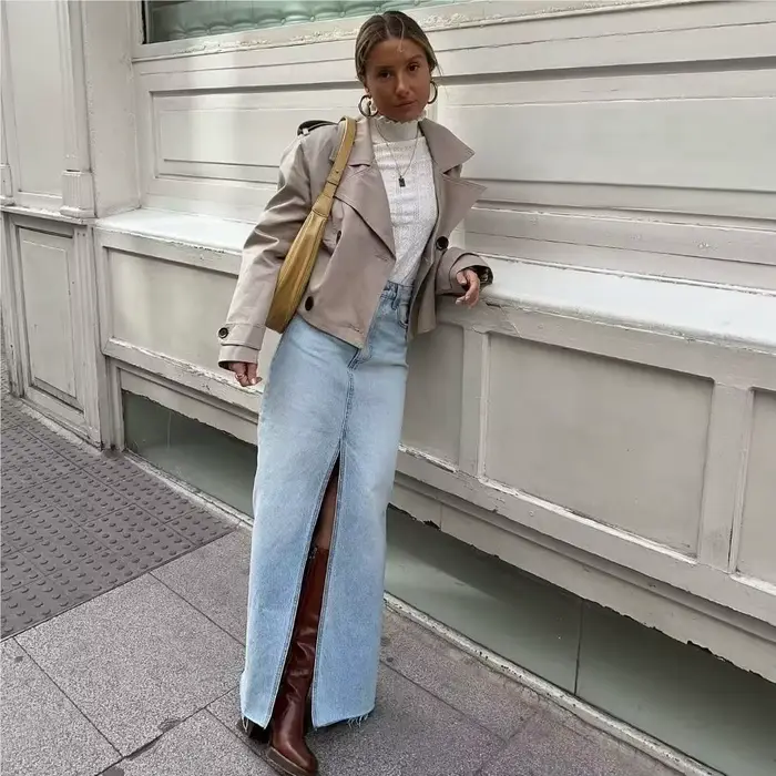 Jupe longue en jean à taille haute pour femmes, mode coréenne, été, vêtements vintage, denim, noir, 