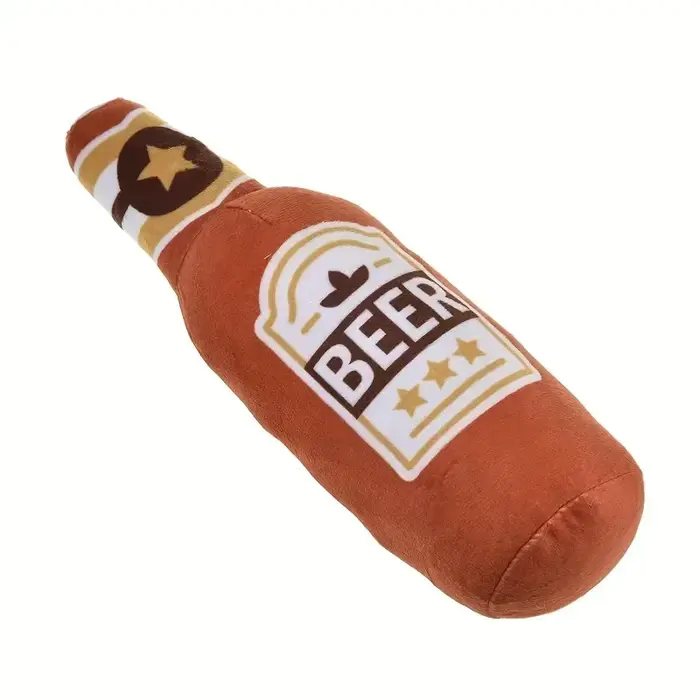 Jouet pour chien réaliste en forme de bouteille de bière, qui couine. Jouet interactif, résistant au
