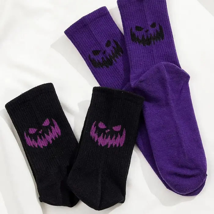 Chaussettes crew homme et femme thème Halloween noir et violet respirantes confortables - 2/4/5/10 paires