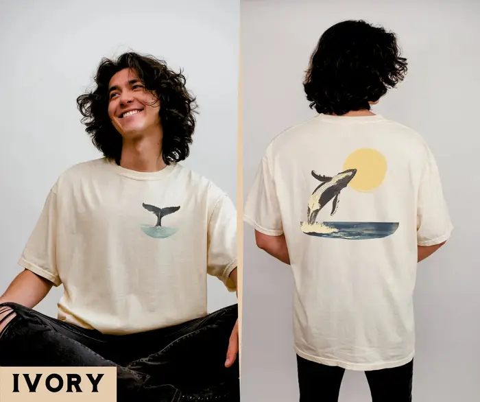 T-shirt vintage pour femme ample et décontracté avec motif de baleine en coton pour toutes les saisons et occasions spéciales