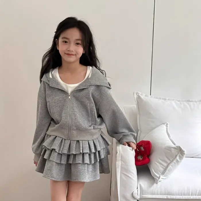 Ensemble de jupe bouffante A-Line Cake pour bébé fille, sweat à capuche avec chapeau à fermeture écl