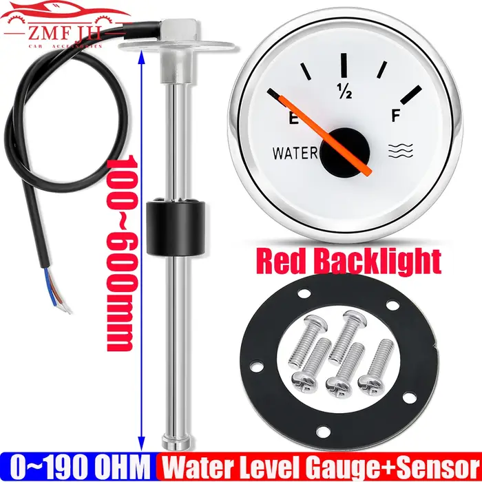 Capteur de flotteur d'eau 0-190Ohm + jauge de niveau d'eau couleur rouge LED 52mm indicateur de rése