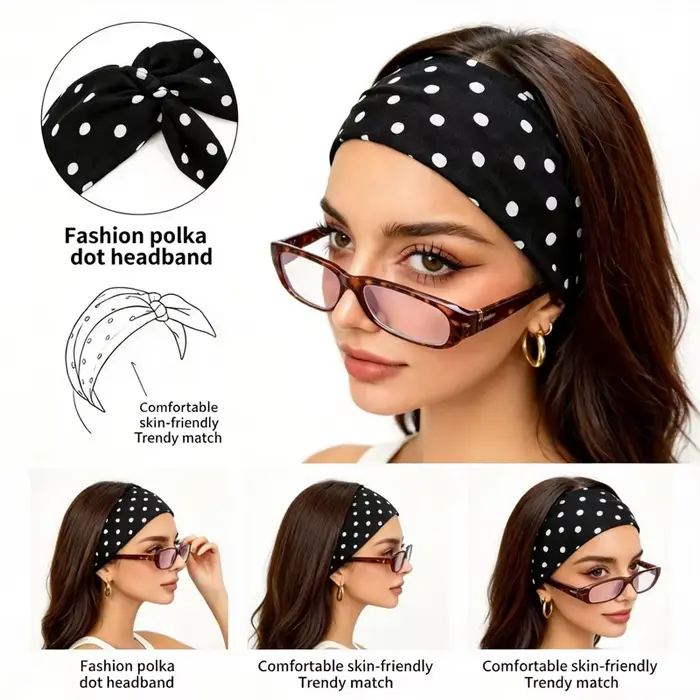 BANDEAU EN TISSU À POIS POUR FEMME ÉLÉGANT TEMPÉRAMENT ATTACHES POUR CHEVEUX LARGE BORD SPORTIF MODERNE OCCASIONS SPÉCIALES