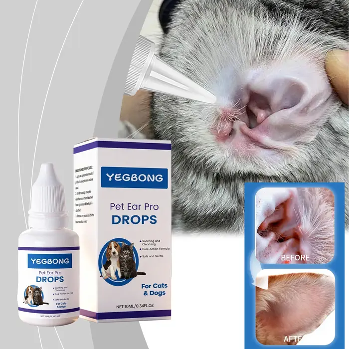 Gouttes auriculaires Pet Ear Pro pour chiens et chats : Dissolvant de cérumen, nettoyant, anti-odeur