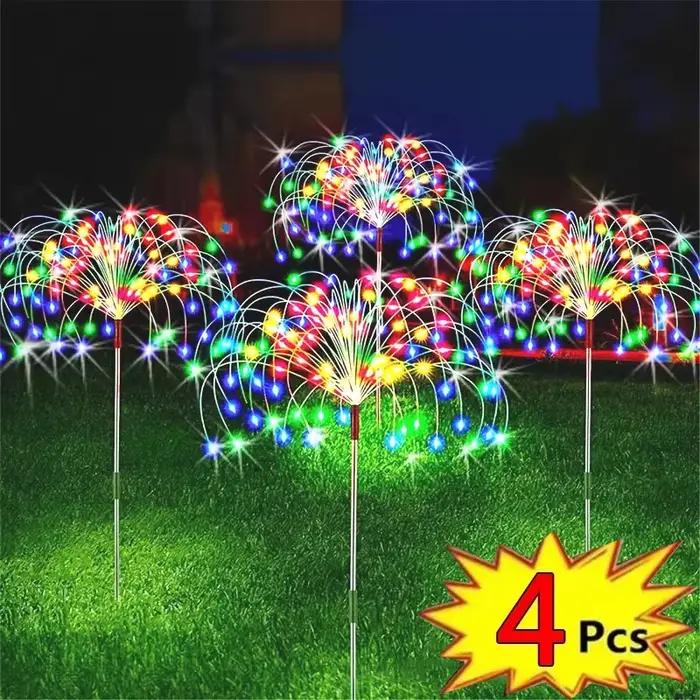 Feu d'artifice solaire LED, 1 pièce, fil de cuivre, guirlande lumineuse féerique de noël, lumière de