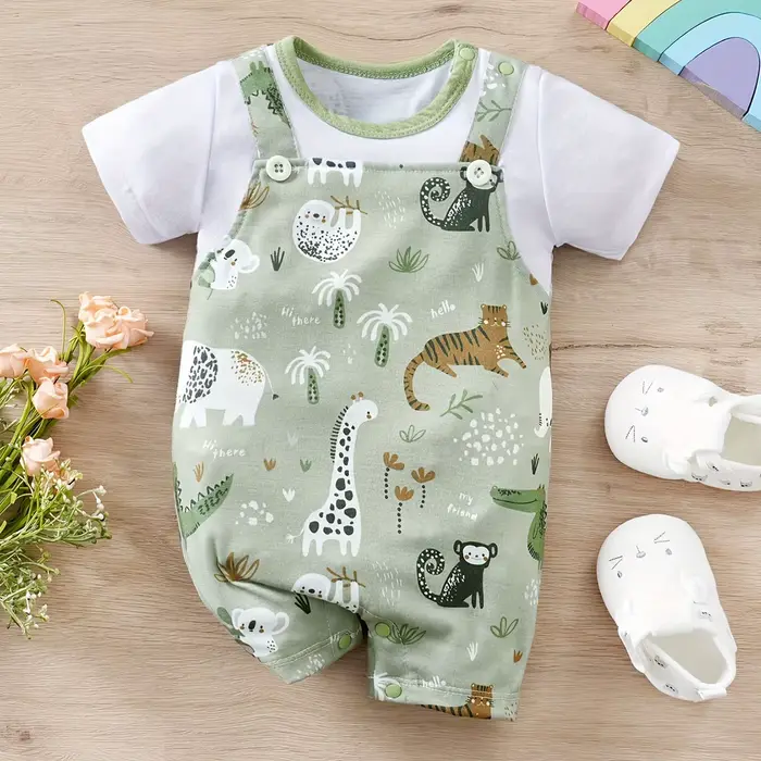 IURNXB-Barboteuse à imprimé animal de zoo pour bébé garçon, costume de batterie deux pièces pour nou