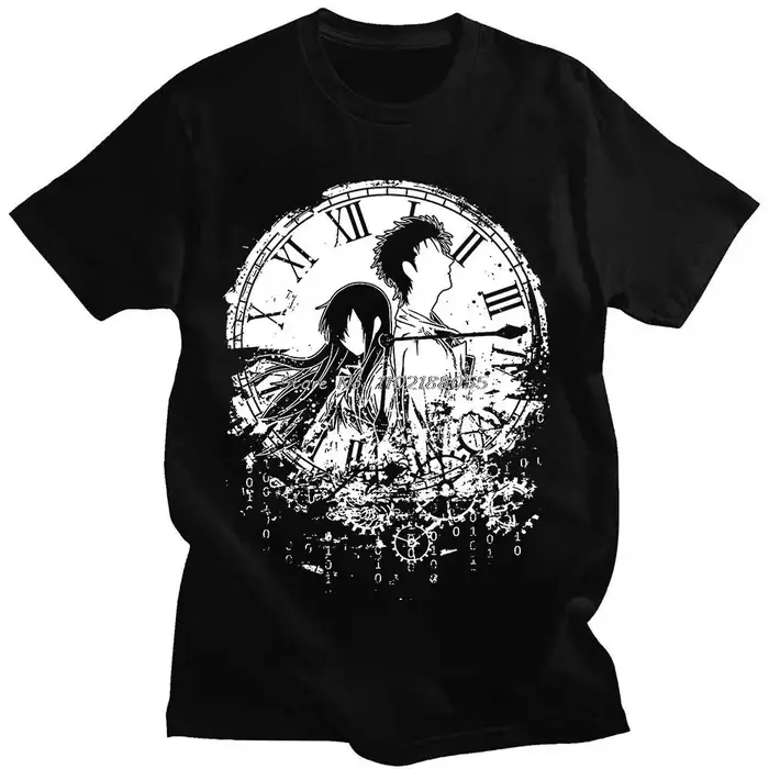 Anime Steins Gate T-shirt mode T-shirt à manches courtes Manga Okabe Rintarou Makise Kurisu hommes f