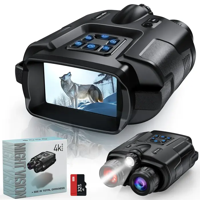 Jumelles vision nocturne 4K 32GB infrarouge lunettes nocturnes écran 3" zoom 8x lumière tactique camping chasse