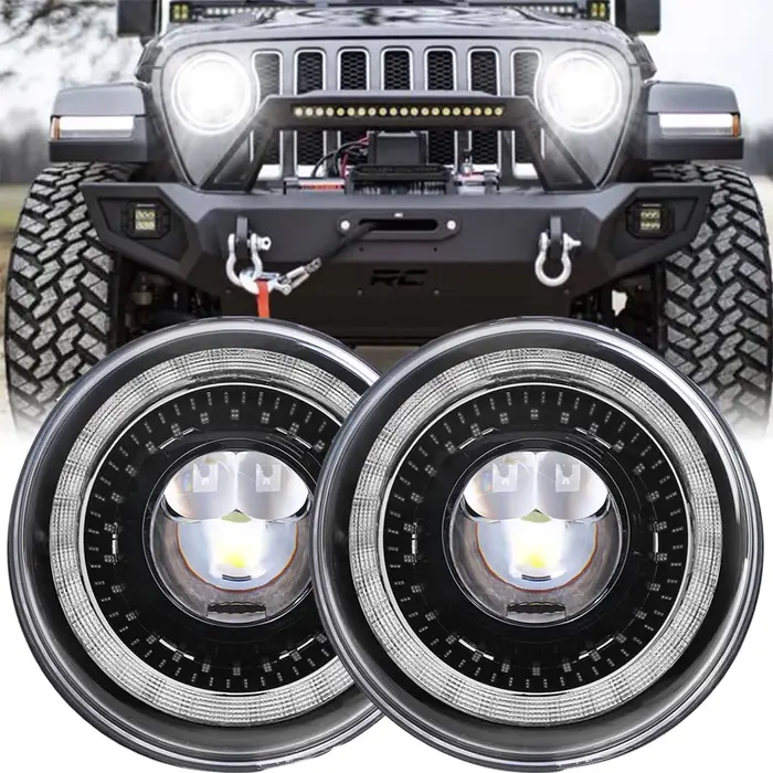 7 "phare Led de voiture pour Lada Niva 4x4 7 pouces H4 phares Led yeux d'ange pour Jeep Wrangler tou