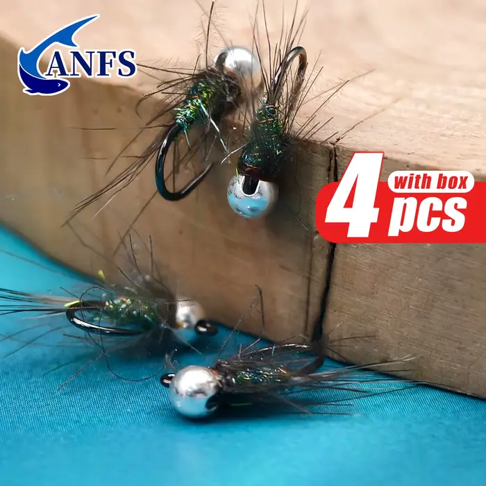 ANFS Euro Nymph Kit de mouches de pêche à la mouche de 4 paquets-gabarit en tungstène