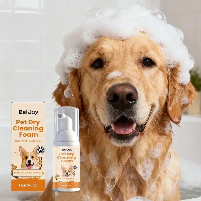 Mousse Nettoyante pour Chiens et Chats, Shampoing Sec Sans Rinçage à l'Huile de Coco, Soin de la Pea