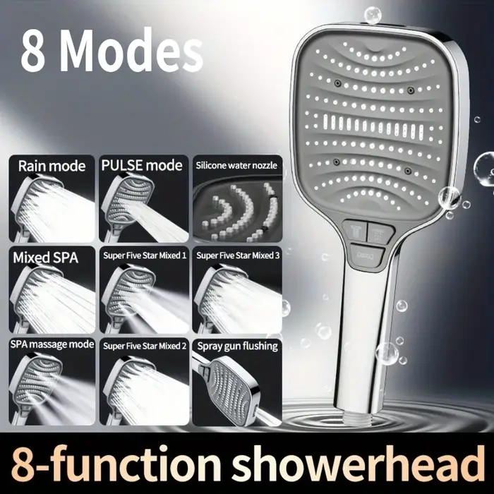 Pommeau de douche carré grande surface 12cm haute pression multifonction avec filtre anti-calcaire