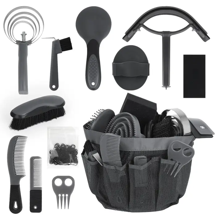 Kit de toilettage pour chevaux 11 pièces – Ensemble complet de brosses et d'accessoires pour le soin