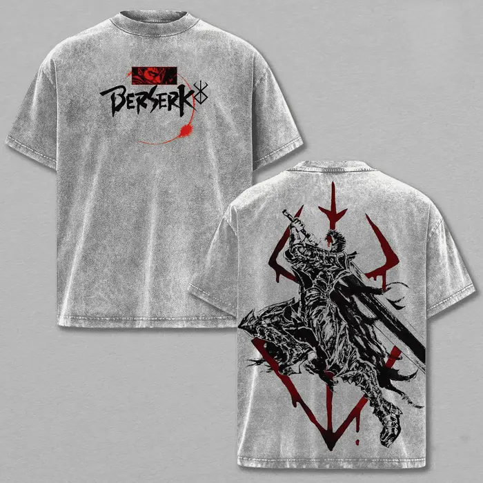 T-shirt Berserk Guts Manga pour hommes, vêtements Anime Vintage, T-shirt surdimensionné délavé, déco