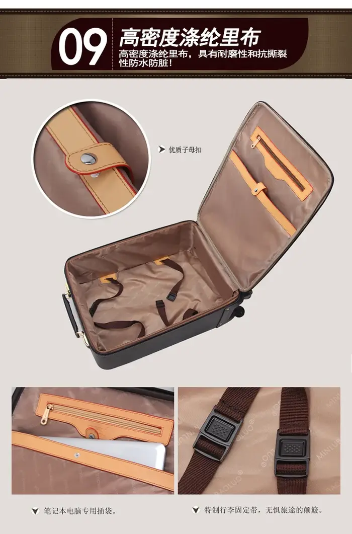 Valise de Voyage Personnalisée en PVC de 16/18/20/22/24 Pouces, Sac à Main et Bagages à Roulettes, à