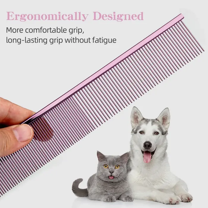Peigne de toilettage pour animaux de compagnie rose de 23 cm