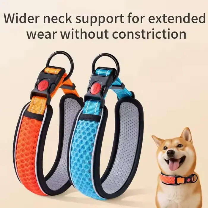 Collier pour chien, collier souple réglable pour animaux de compagnie avec boucle de verrouillage anti-évasion, design en maille nid d'abeille respirante pour chiens de petite et grande taille