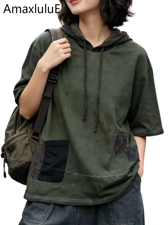Amax LuluE 2026 – Nouveaux hauts amples à capuche style vintage coréen pour femmes – Vêtements décon