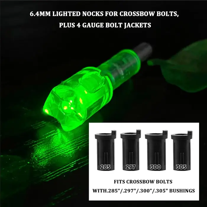 Encoches éclairées LED T64.html pour arbalète de tir à l'arc de chasse flèche ID 6,4mm avec boulons couleurs gris clair jaune clair kaki foncé vert clair
