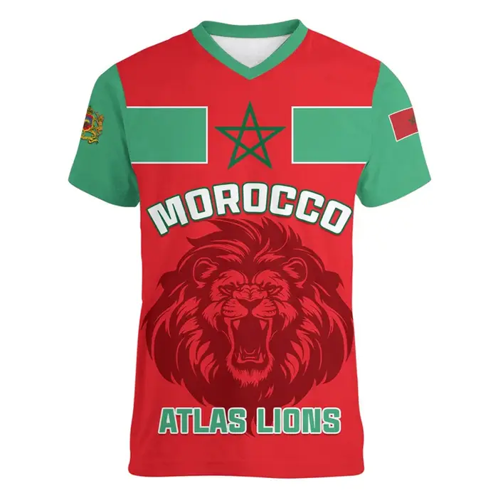 Maroc Football t-shirt pour hommes Cool 3d imprimé marocain sport col en V t-shirts hauts à manches courtes été