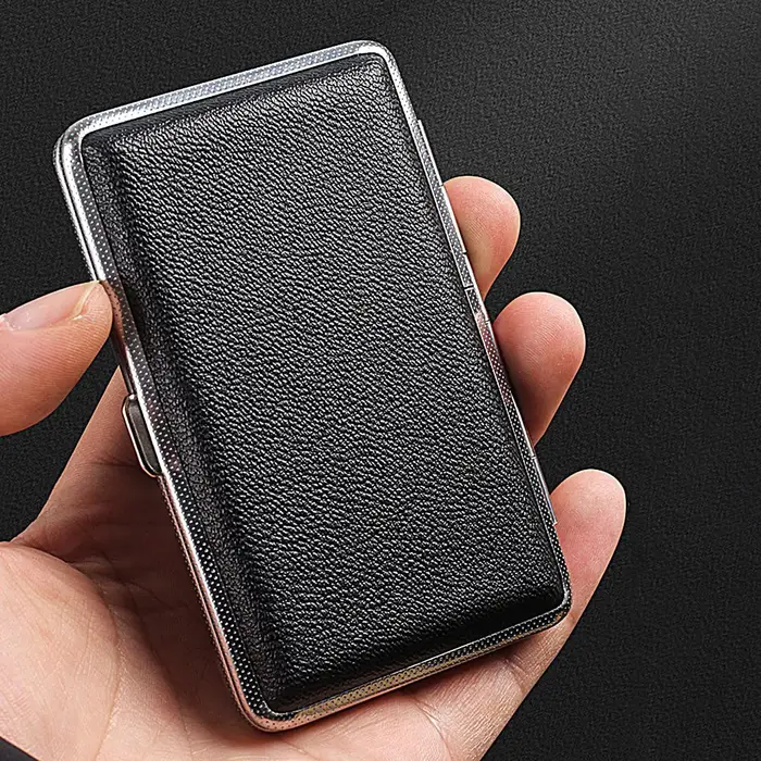 Étui à Cigarettes en cuir Portable, boîte de transport de 20 pièces, cadre métallique, porte-Cigarettes, boîte à cigares mince et Flexible