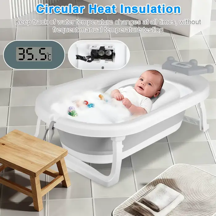 Baignoire Pliable Convient Aux Bébés de 0 à 36 Mois, Ergonomique et Peu Encombrante, avec Thermomètr