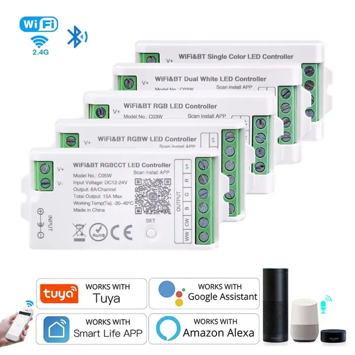 Tuya WiFi LED de contrôle Alexa Google Home commande vocale RGB RGBW CCT LED bande contrôleur intell