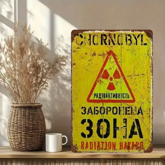 Panneau d'avertissement de rayonnement nucléaire - Plaque murale décorative en métal durable 20x30cm