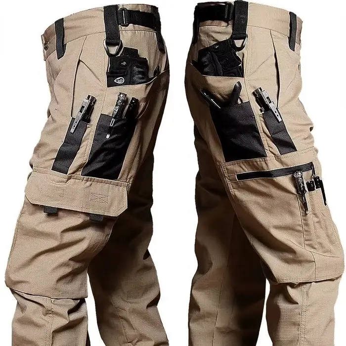 Pantalon cargo camouflage noir imperméable ripstop - Multi-poches pour chasse pêche travail extérieur
