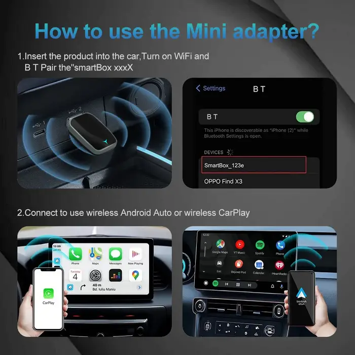 Boitier AI 2025 2 en 1 sans fil Carplay Android Auto Plug And Play pour mettre à niveau la voiture filaire vers sans fil pour connectivité Bluetooth et Wi-Fi occasions spéciales