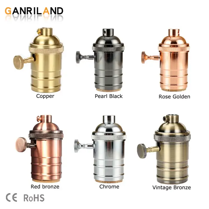 GANRILAND Culot de lampe E27 en cuivre, support de lampe DIY avec interrupteur, douille Edison vinta