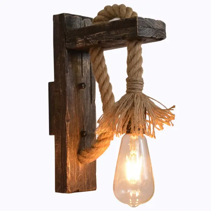 Vintage bois chanvre corde appliques luminaire rétro couloir chevet Loft lumière Luminaire industrie